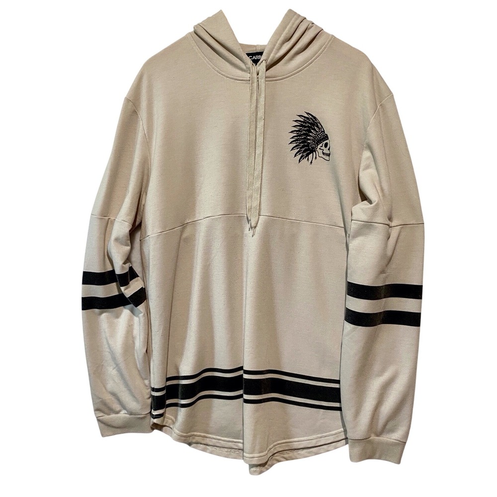 Carbon Men's Skull Ivory‎ Black Hooded Pullover Long Sleeve Size XL